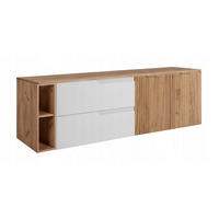 WASCHBECKUNTERSCHRANK MODERN 140 cm mit Arbeitsplatte Farbe: Eichen Craft mit geriffelter Vorderseite + Regal Farbe: Eichen Craft - Weiß - Weiß, Holzwerkstoff (140/57/46cm) - Rodan