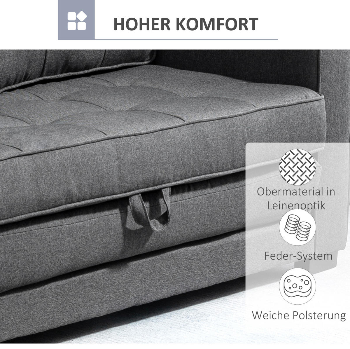 SCHLAFSOFA ausziehbar 147,5 x 75 x 85 cm Grau - Grau, Holzwerkstoff (147.5/85/75cm) - Meubliv