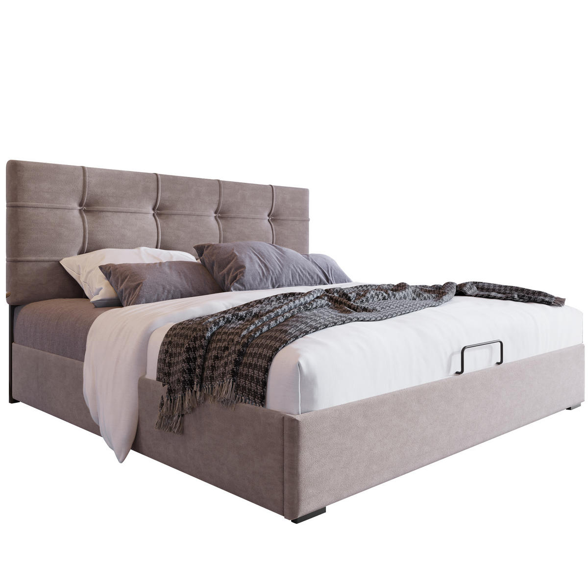 POLSTERBETT aus Samt 140x200 cm in Hellgrau mit Bettkasten - Hellgrau, Textil (140/200cm) - Modfu