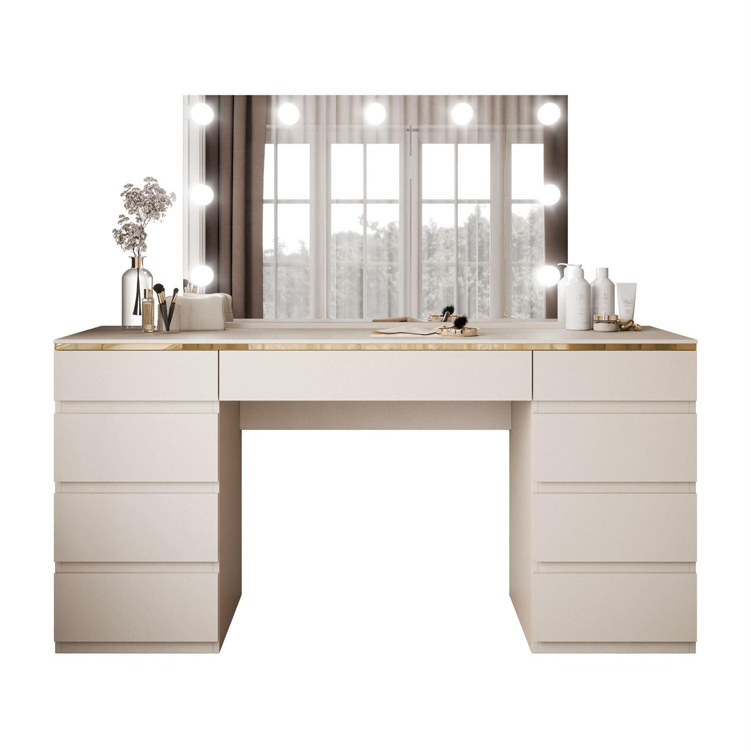 SCHMINKTISCH AURORA DOUBLE KASCHMIR mit Schubladen - Kaschmir, Holzwerkstoff (156.8/79.2/55cm) - Lookway