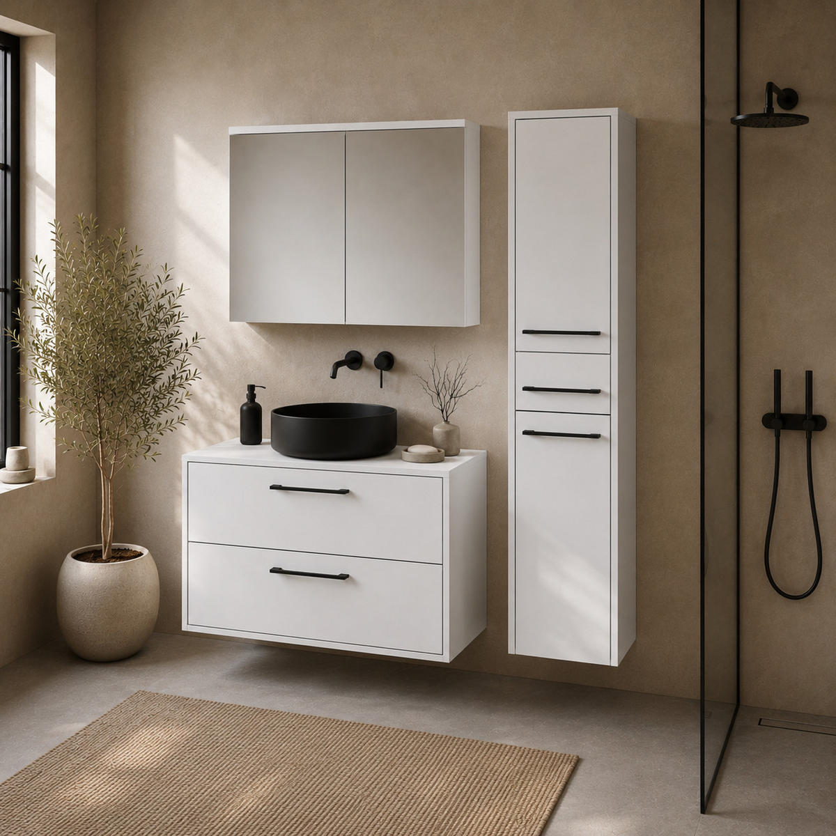 BADMÖBEL-SET Florence 3 Teile Hochglanz Weiß - 80 x 46 x 46 cm - Weiß, Holz (80/46/46cm) - Badplaats