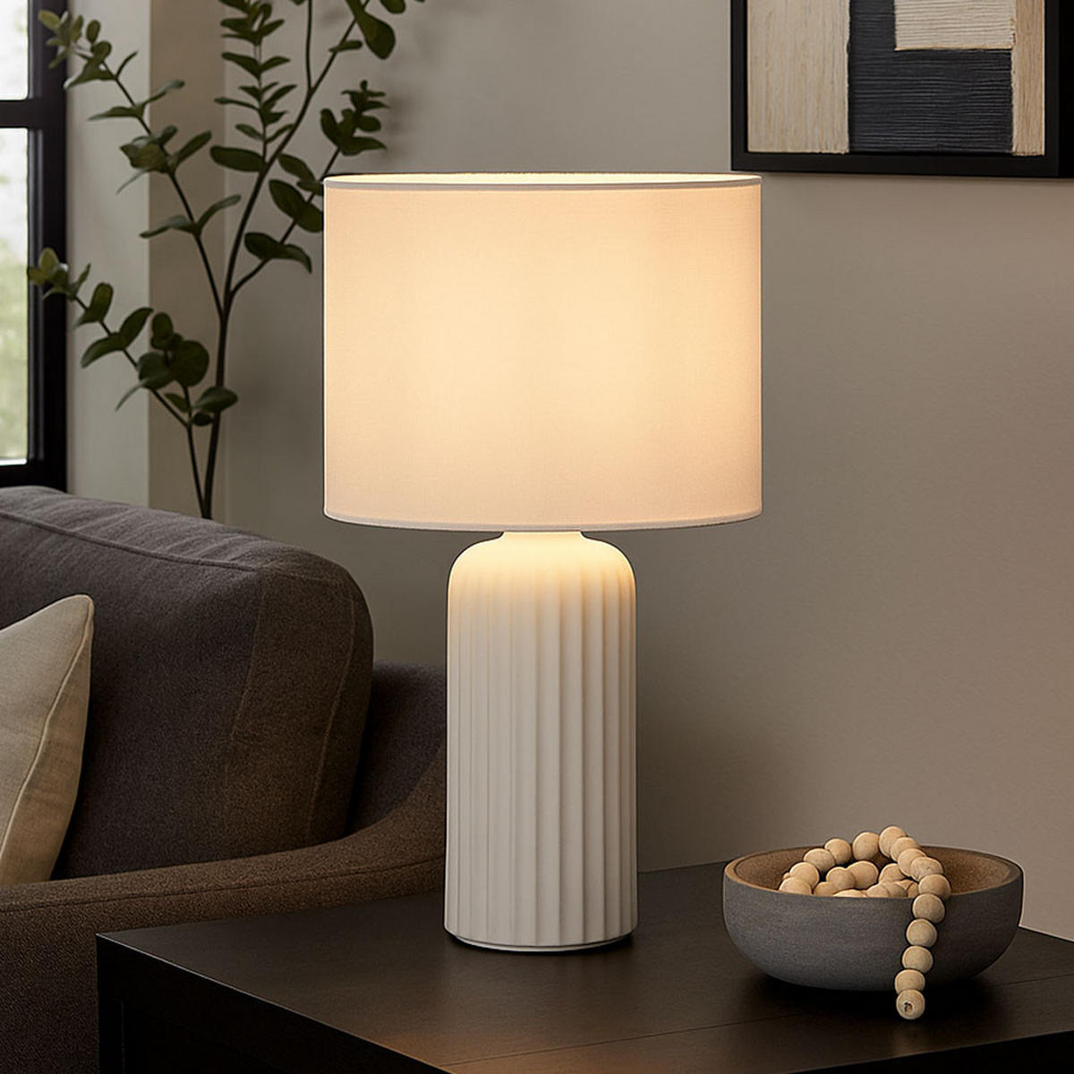 TISCHLEUCHTE Keramik Weiß - Weiß, Textil (20/20/36cm)