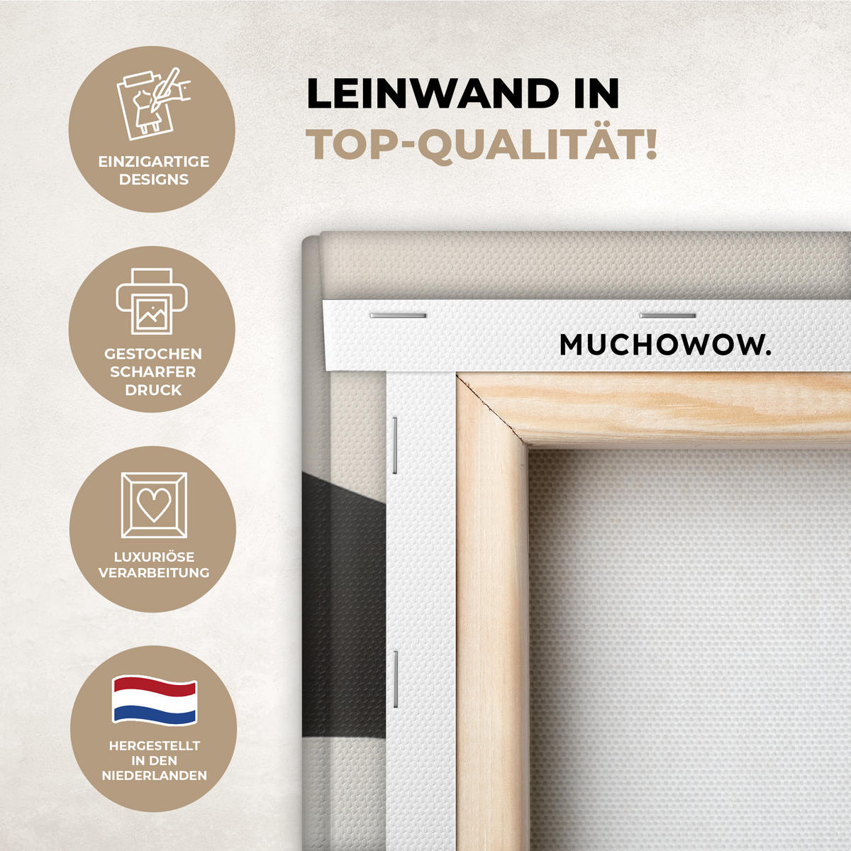 LEINWANDBILD Abstrakt - Landschaft - Wellen - Cremefarben 50x50 cm - Cappuccino, Textil (50/50cm) - MuchoWow