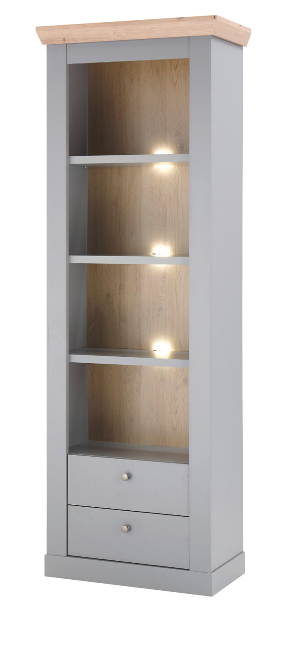 REGALSCHRANK grau, Artisan Eiche Landhaus 71 cm, Regal mit 4 Fächern - Silberfarben/Hellgrau, Holzwerkstoff/Metall (71/201/37cm) - Furn.Design