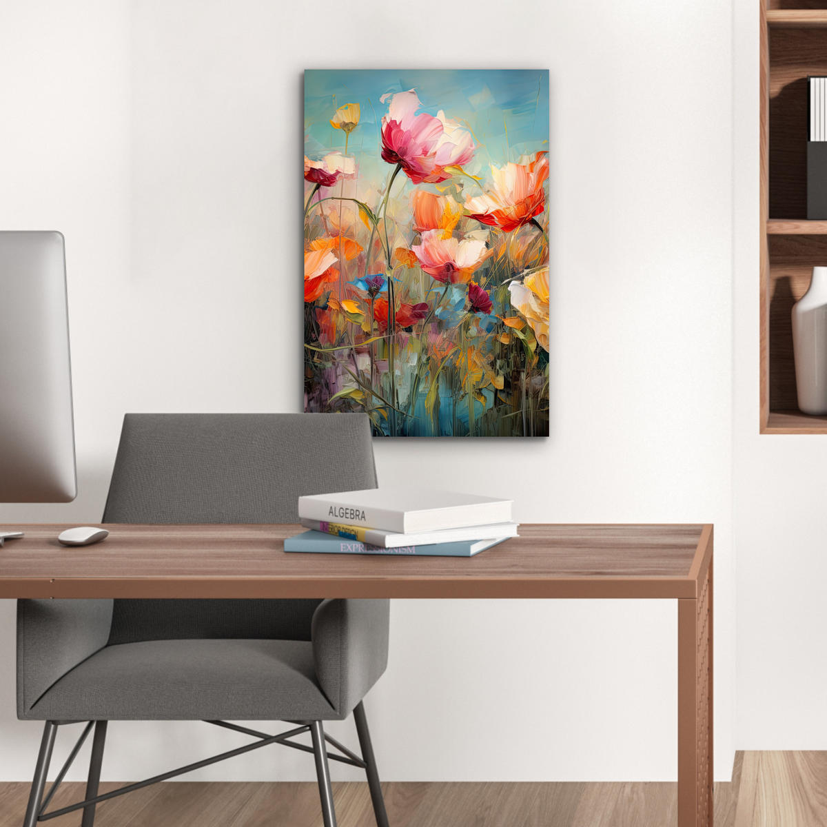 METALLBILD Blumen - Aquarell - Kunst - Botanisch - Natur 40x60 cm - Orange, Metall (40/60cm) - MuchoWow