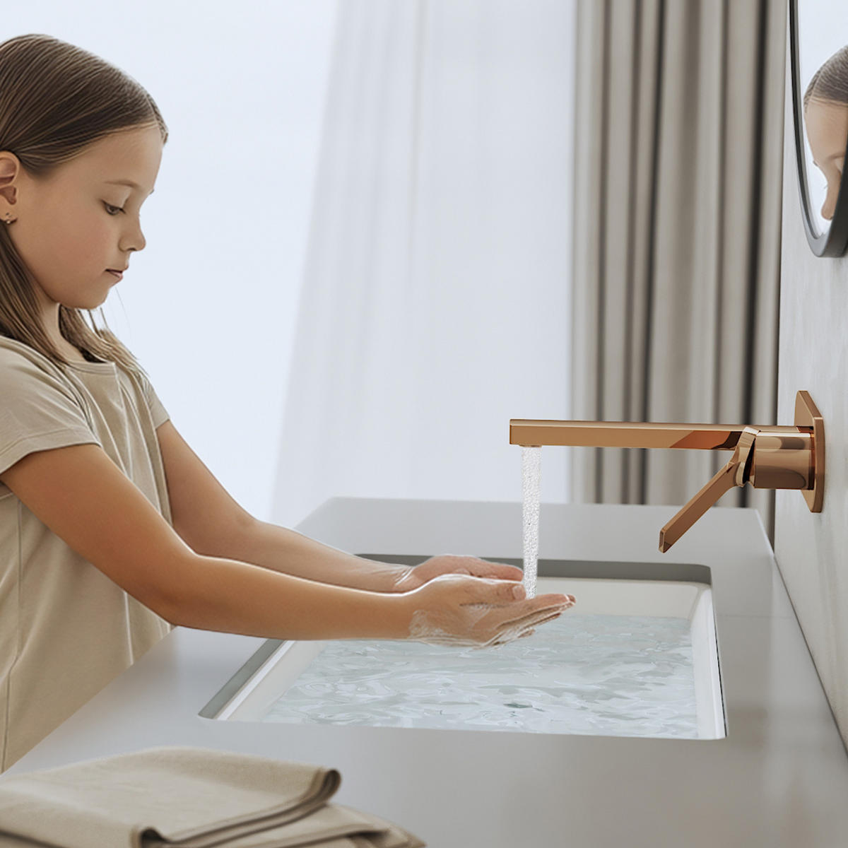 WASCHTISCHARMATUR mit Luftsprudler Messing Rosengold - Roségold, Metall (21/7/28.8cm) - EMKE