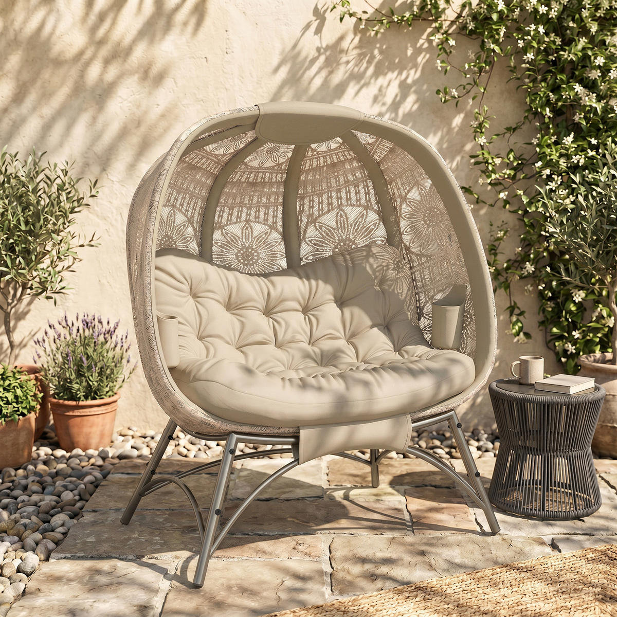 GARTENSTUHL, Stahl, Sand - Sandfarben, Metall (90/142/126cm) - Outsunny