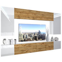 WOHNZIMMERWAND mit LED-Beleuchtung TV-Schrank Weiß/Eiche Wotan - Eiche Wotan/Weiß, Holz (300/180/36cm) - B BELINI GROUP