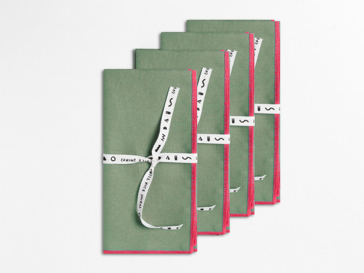 TISCHET 8-teilig, 100% Leinen, türkis und lila SET CONTRAST EDGE - Türkis, Textil (40/130cm) - RNT By Really Nice Things