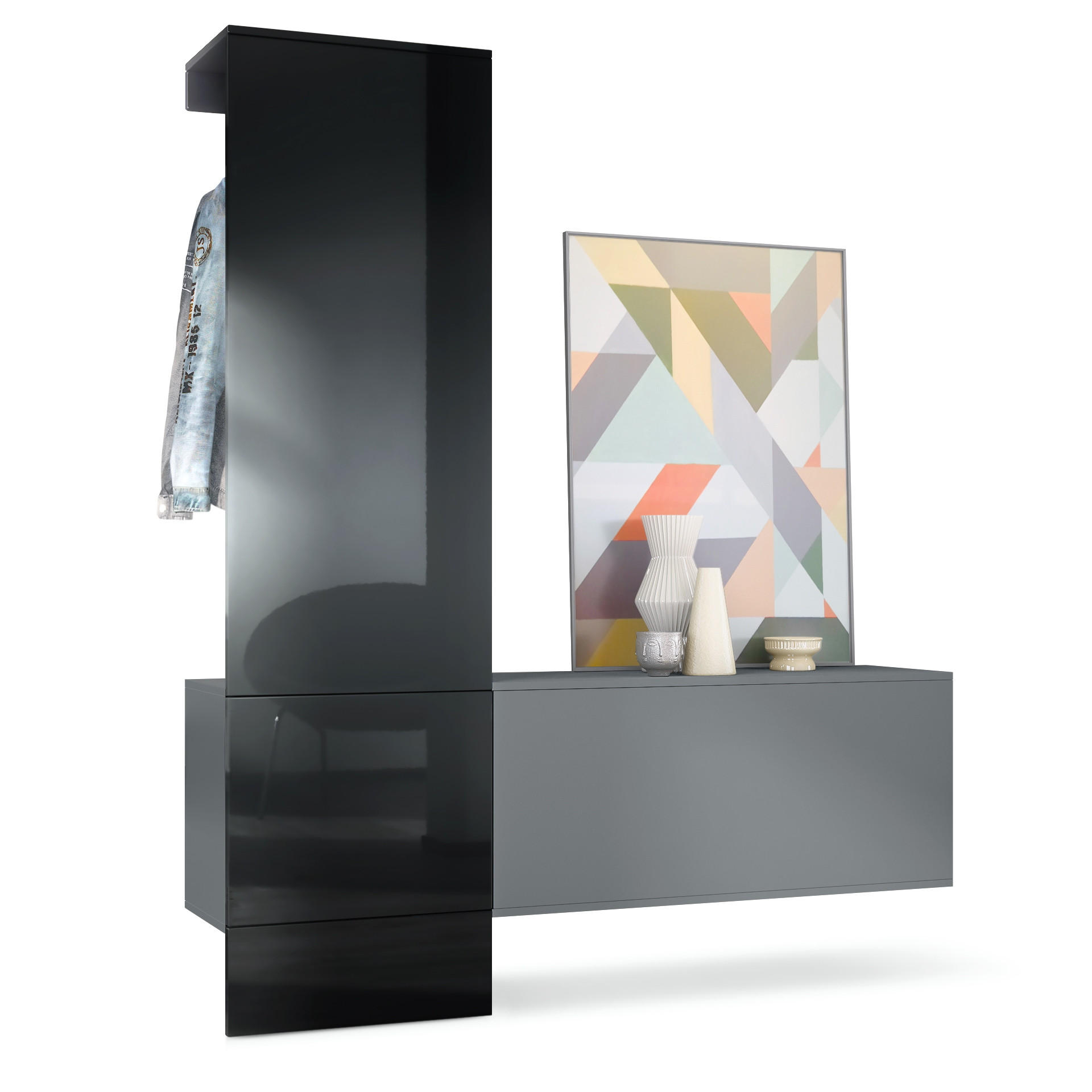 Vladon Garderobe Schwarz Hochglanz 156.5x193x35 cm
