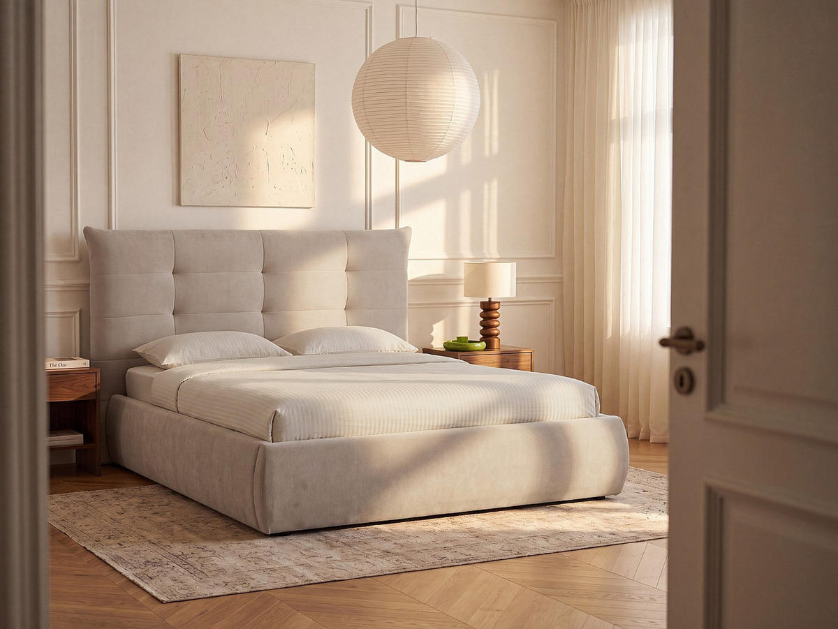 BETT mit Bettkasten - 2 Personen - stoff - beige Dormelina - Beige, Textil (140/190cm) - Vente-Unique