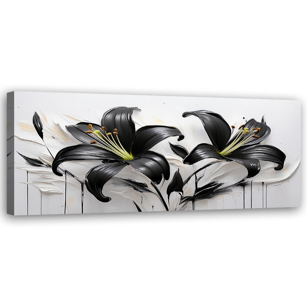 WANDBILD abstrakte blumen schwarze lilien - Schwarz, Textil (90/30cm) - Feeby