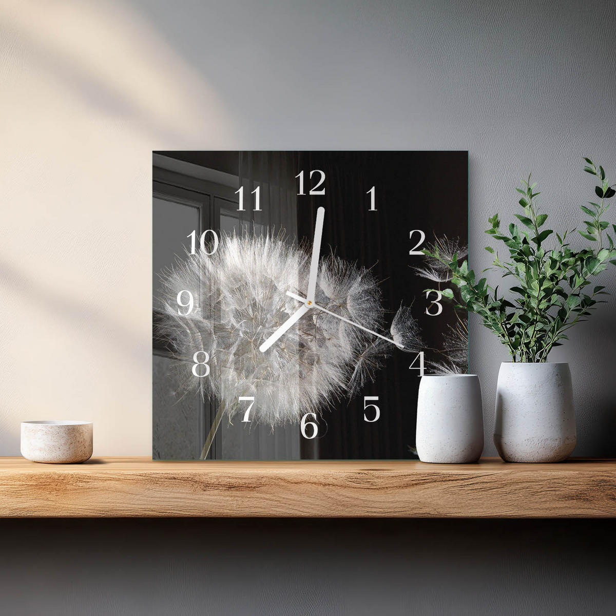 WANDUHR 30x30 cm - Löwenzahn - Weiß, Glas (30/30/0.4cm) - TULUP