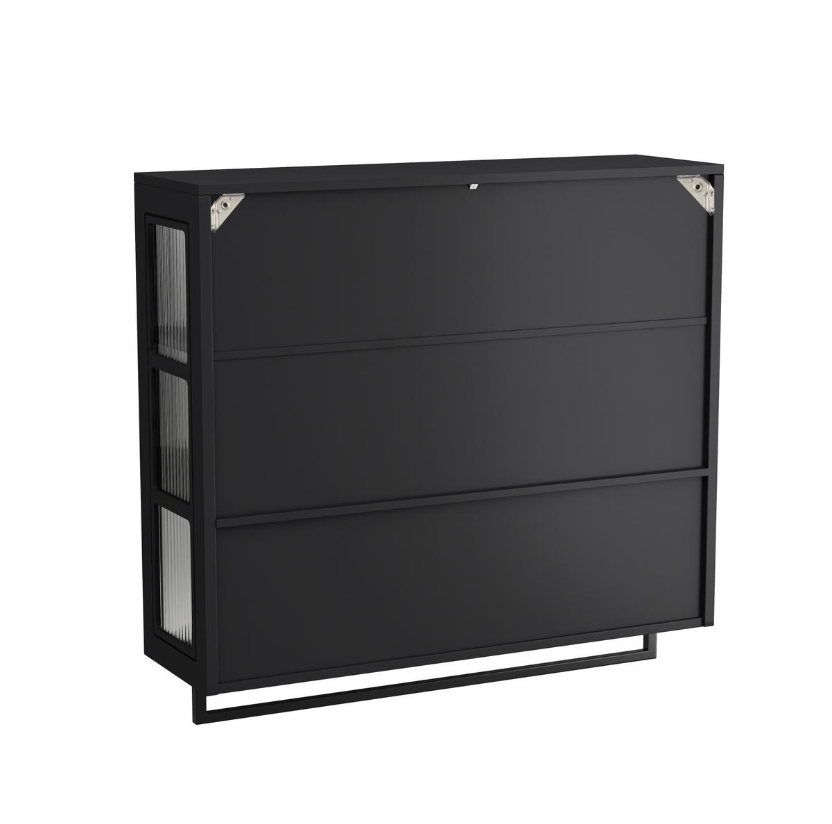 KÜCHENOBERSCHRANK 88/26/82,5 cm mit Glasfront, 3 Türen und Handtuchhalter in Schwarz - Schwarz, Holzwerkstoff (88/82.5/26cm) - BEAOK