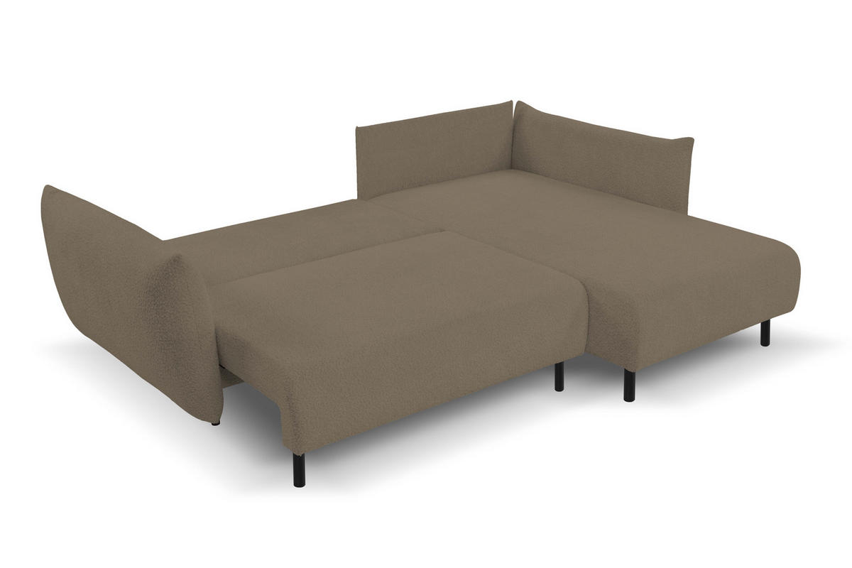 ECKSOFA ADEL mit Schlaffunktion und Bettkasten, L-förm, Metallbeine, verstellbar lose Rückenkissen, freistehend, RECHTS, 257x171x90 cm, Light brown - Hellbraun, Holz/Textil (257/171cm) - DomoHome
