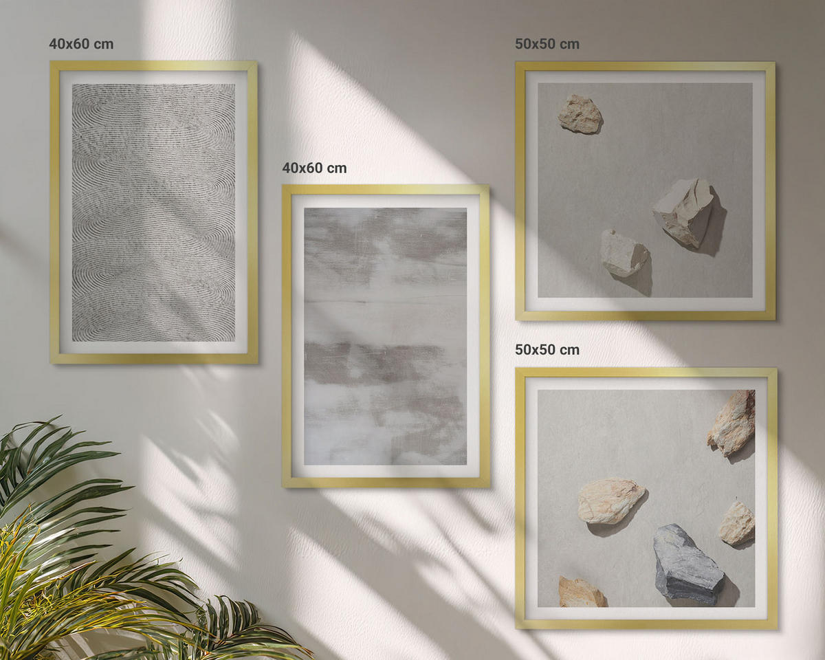 WANDBILDER 4er Set - 50x50 cm & 40x60 cm Goldrahmen - Moderne minimalistische Texturen - Goldfarben, Kunststoff (50/50cm) - ArtPrintCave