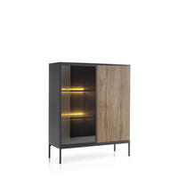 VITRINE Sentino Schwarz, Zweitürige Glasvitrine mit LED - Eiche Wotan/Schwarz, Holzwerkstoff/Metall (104/126/39cm) - Bettso