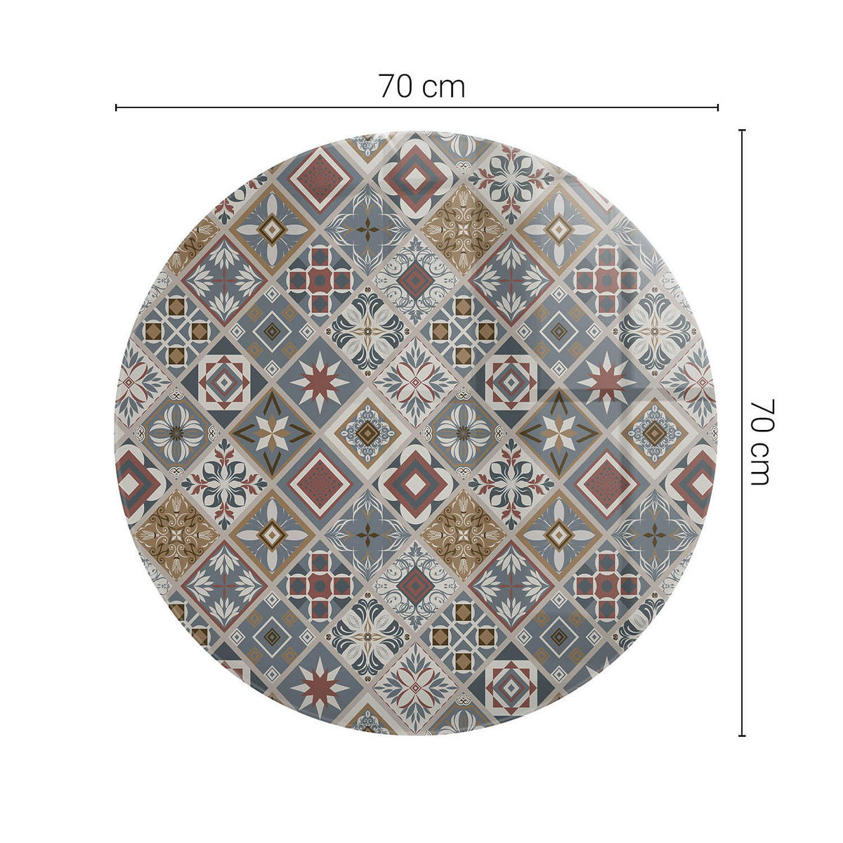 TISCHPLATTE Ø70 cm Mosaikmuster mit Ornamenten Rund - Schlammfarben/Grau, Glas (70/70/0.4cm) - TULUP