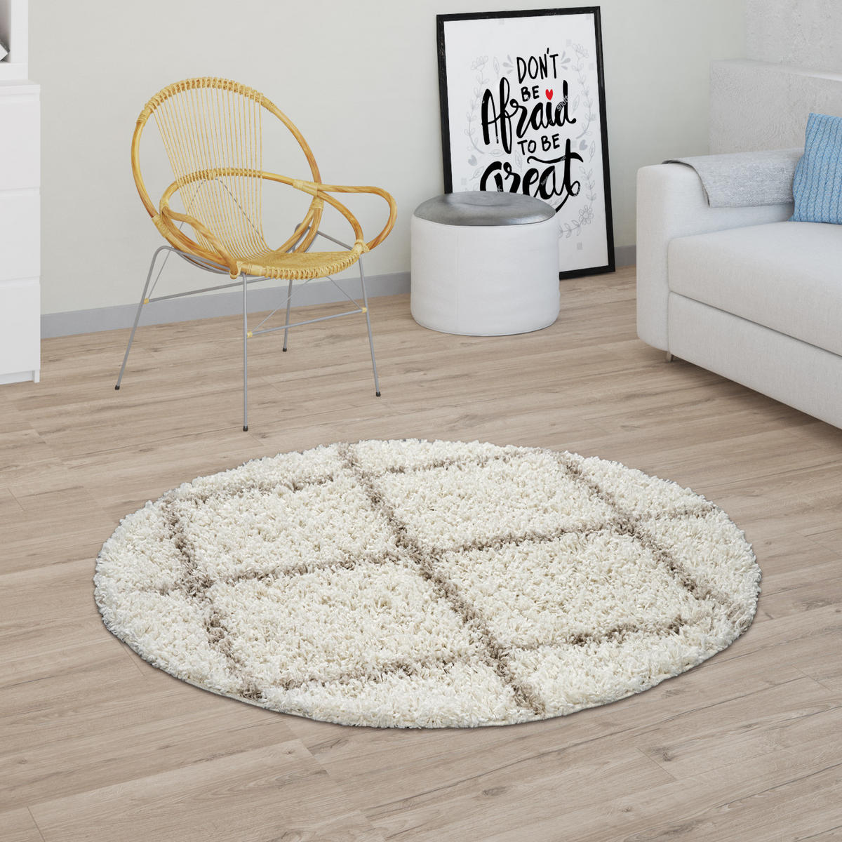 HOCHFLORTEPPICH 120/120 cm Kalmar 441 - Weiß, Textil (120/120cm) - Paco Home