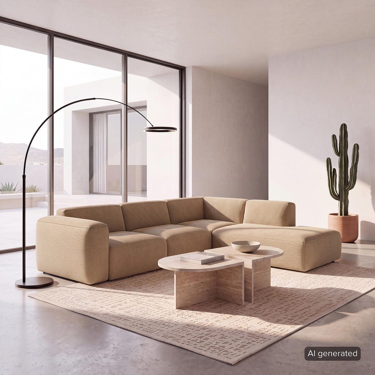 3-SITZER ECKSOFA mit Recamiere - Taupe/Schwarz, Kunststoff/Textil (295/231cm) - home24