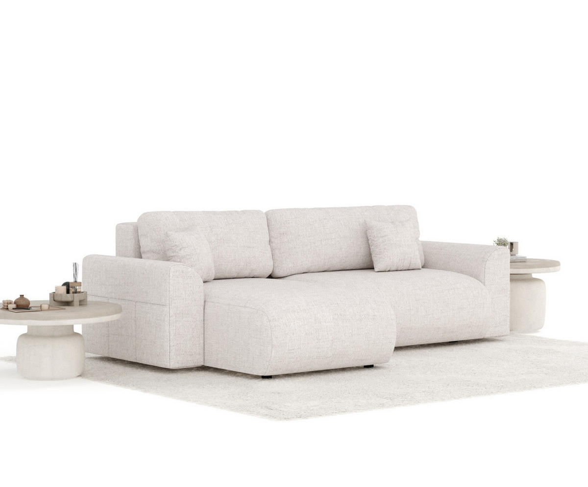 ECKSOFA MIT SCHLAFFUNKTION Bodega Beige Webstoff - Beige/Schwarz, Holz/Holzwerkstoff (235/138cm) - Maison de Reve