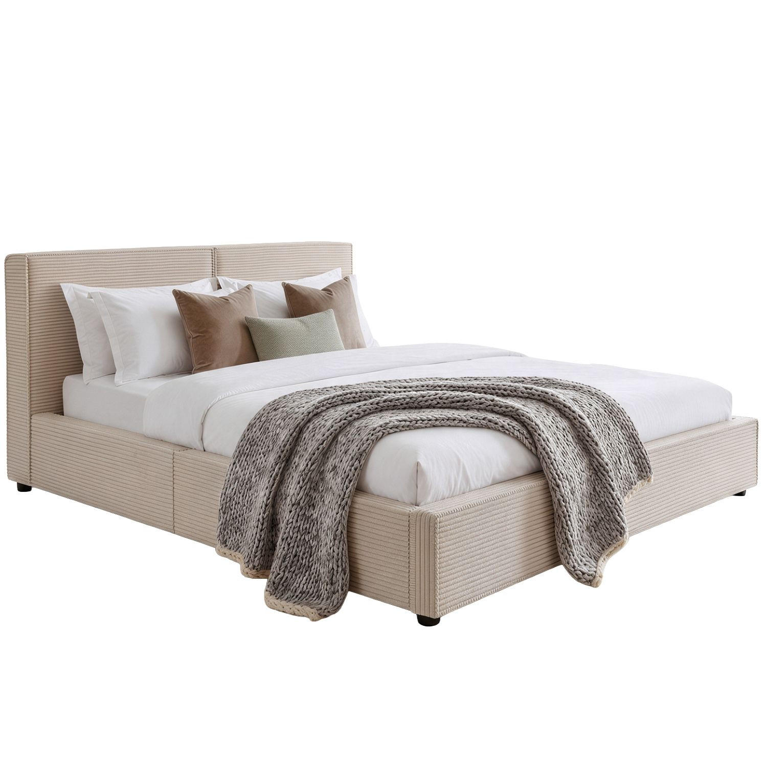 POLSTERBETT Salerno Cord beige 180x200 cm - Beige, Textil (180/200cm) - Juskys