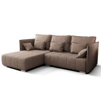ECKSOFA L Form Florinna Hellbraun 245/182/87 cm mit Schlaffunktion - Hellbraun/Chromfarben, Textil/Metall (245/182cm) - AX Living