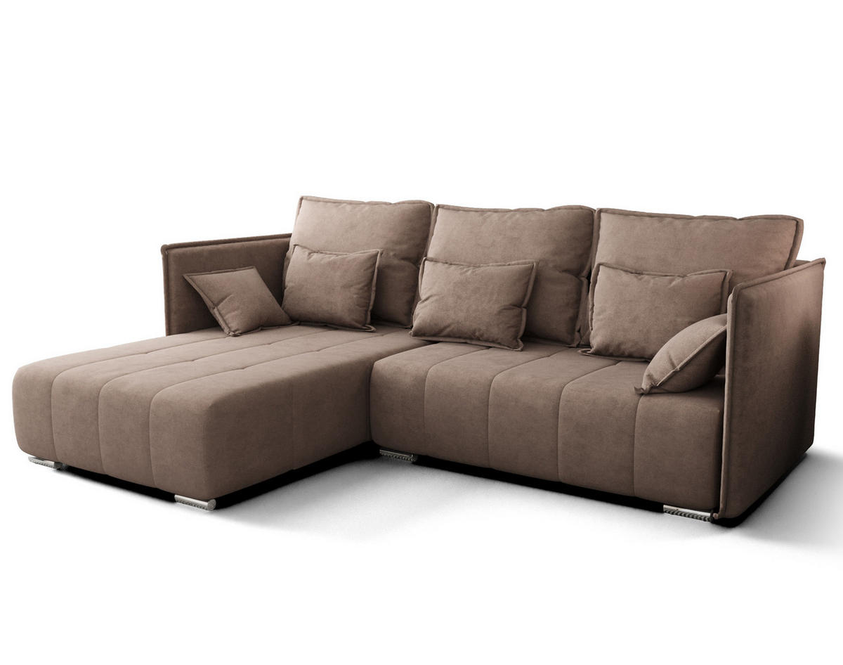 ECKSOFA L Form Florinna Hellbraun 245/182/87 cm mit Schlaffunktion - Hellbraun/Chromfarben, Textil/Metall (245/182cm) - AX Living