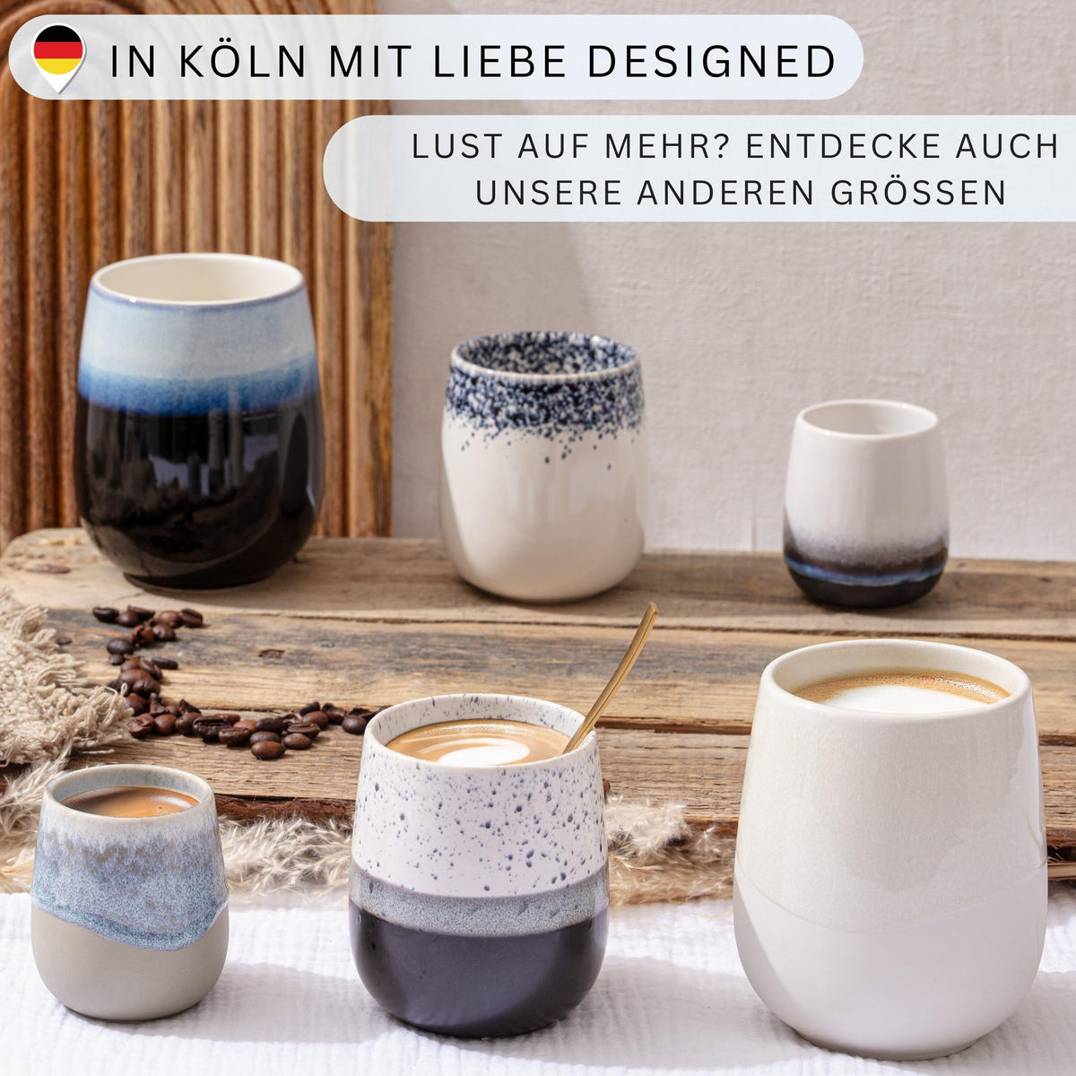 KAFFEEBECHER SIENA - 6 teilig aus Steingut 215 ml - Multicolor, Stein (0.215L) - Sänger