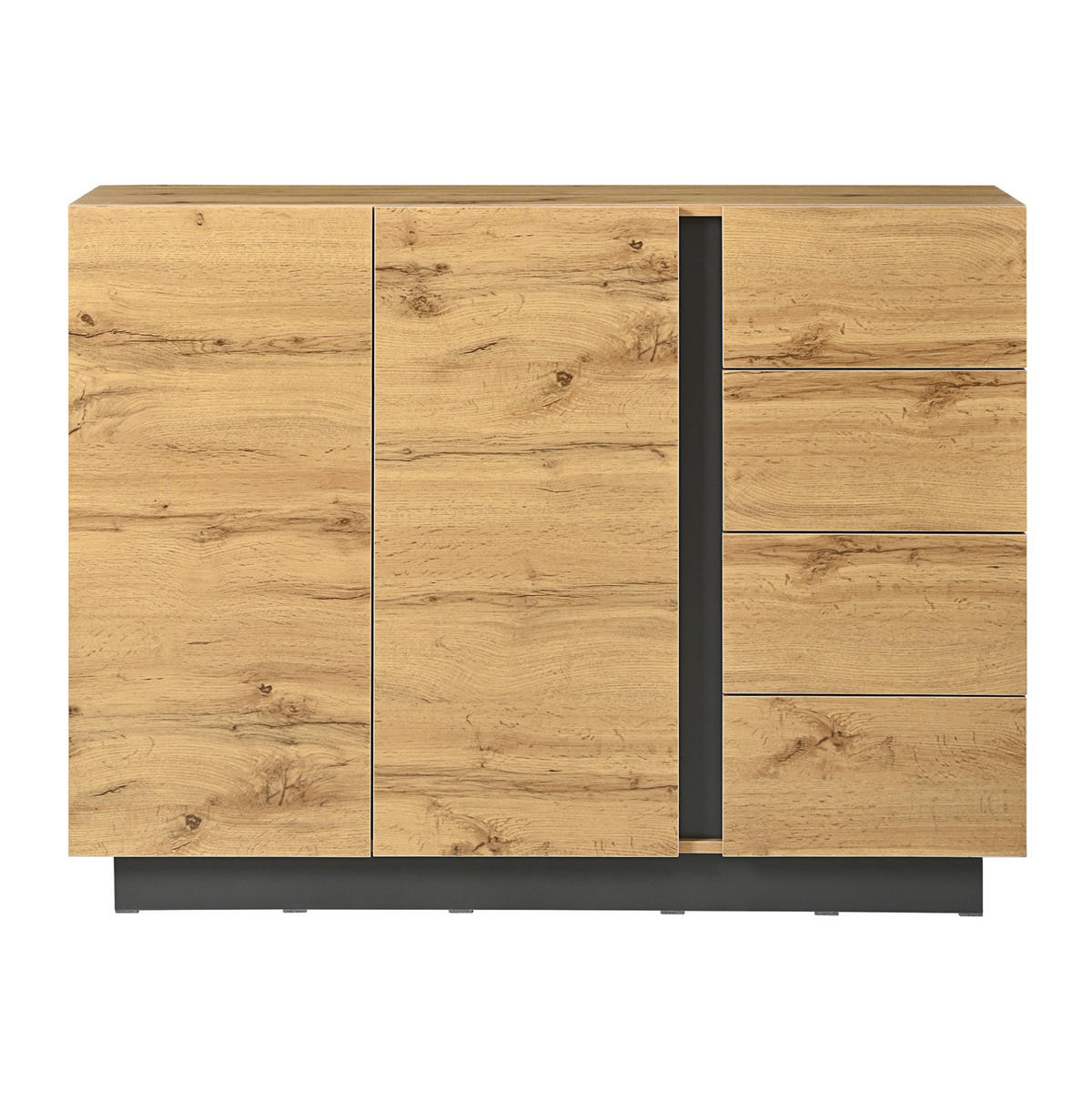 SIDEBOARD 120/35,5/90,5 cm aus Spanplatte mit 4 Schubladen und 2 Türen Schwarz/Natur - Naturfarben, Holzwerkstoff (120/90.5/35.5cm) - Modenvie