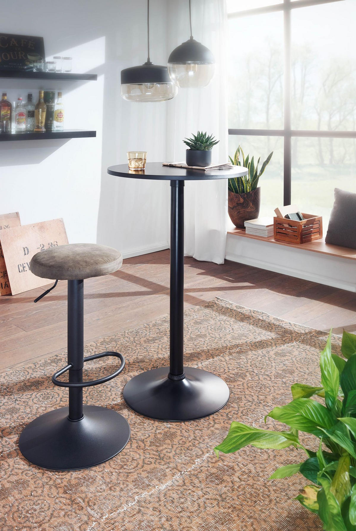 BARTISCH – Schwarz, Trompetenfuß, 30 kg Belastbarkeit - Schwarz, Holz/Metall (60/100/60cm) - KADIMA DESIGN