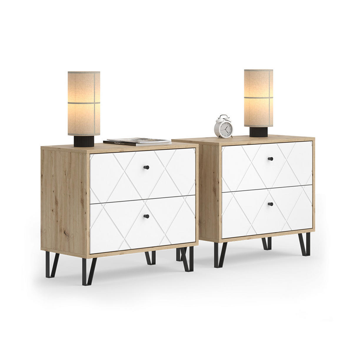 NACHTTISCH Nizza Artisan/Weiß 2er Set - Eiche Artisan/Weiß, Holzwerkstoff (66/60.2/36cm) - Vicco