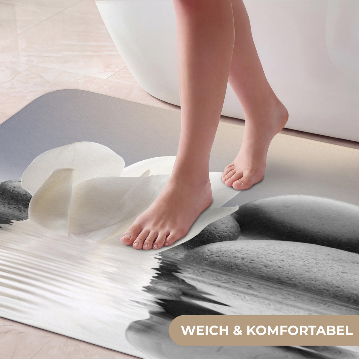 KOUPELNOVÁ PŘEDLOŽKA Kameny - Lotos - Bílý - Voda - Zen 120x60 cm - bílá, textil/plast (120/60cm) - OnlyWow