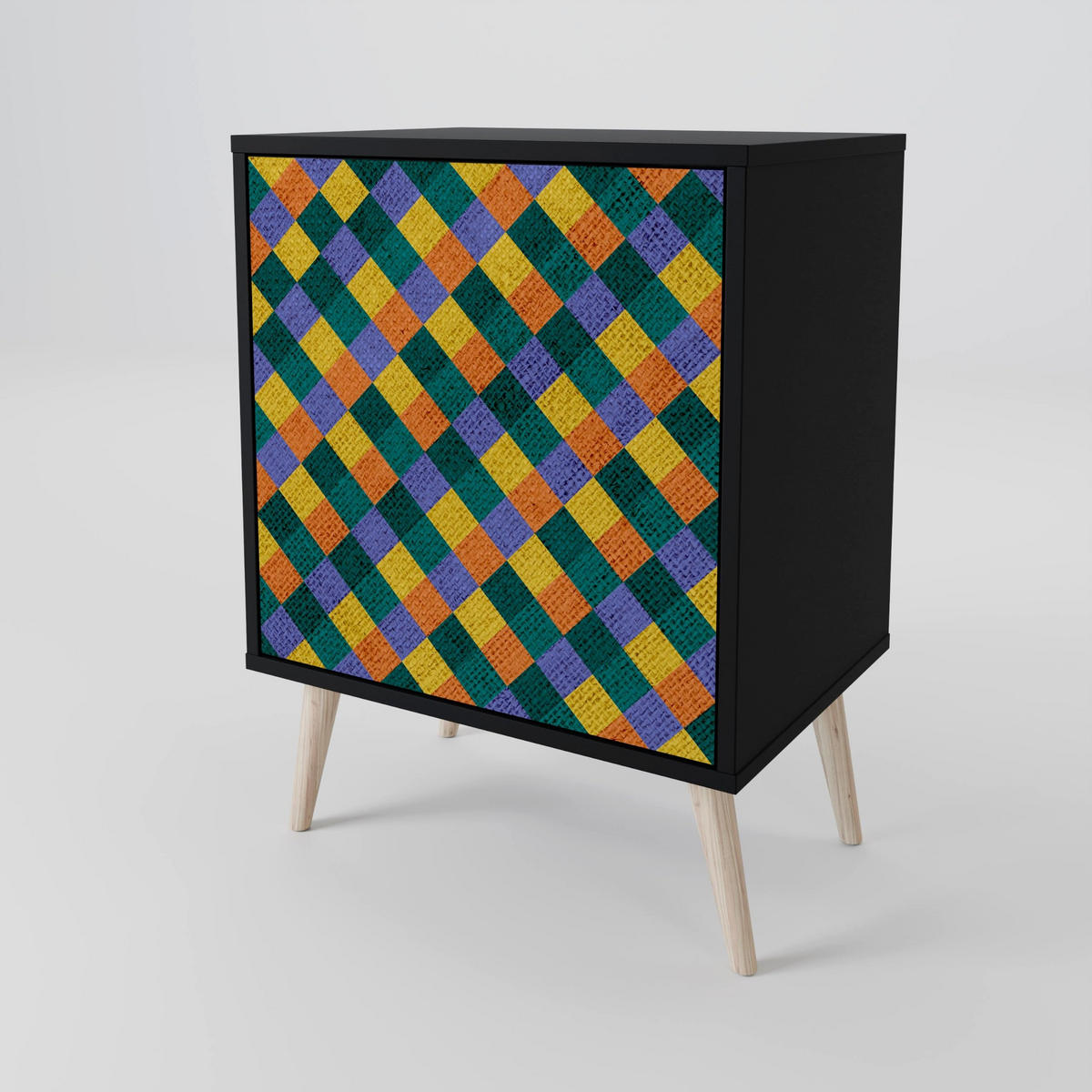 SIDEBOARD PAINTED SQUARES MIX, Schwarz, 57,5x42x75,5 cm, Goldfarbene Metallfüße - Goldfarben/Multicolor, Holzwerkstoff/Metall (57.5/75.5/42cm) - SpaceRebels