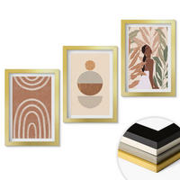 WANDBILDER 3er Set - 20x30 cm Goldrahmen - Stilvolle Pflanzenmuster und Geometrie - Goldfarben, Kunststoff (20/30cm) - ArtPrintCave
