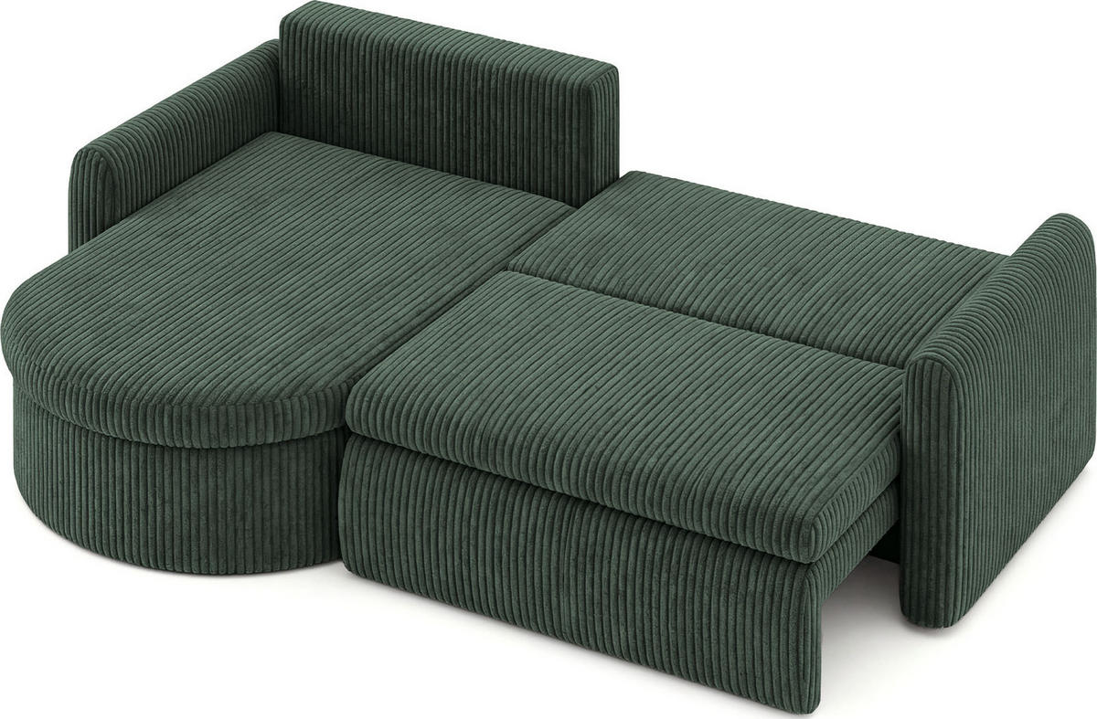 ECKSOFA Cora mit Schlaffunktion & Stauraum, Universell Rechts/Links, Dunkelgrün Cord Chenille 260/82/160 cm - Dunkelgrün/Schwarz, Kunststoff/Textil (250/160cm) - WFL GROUP