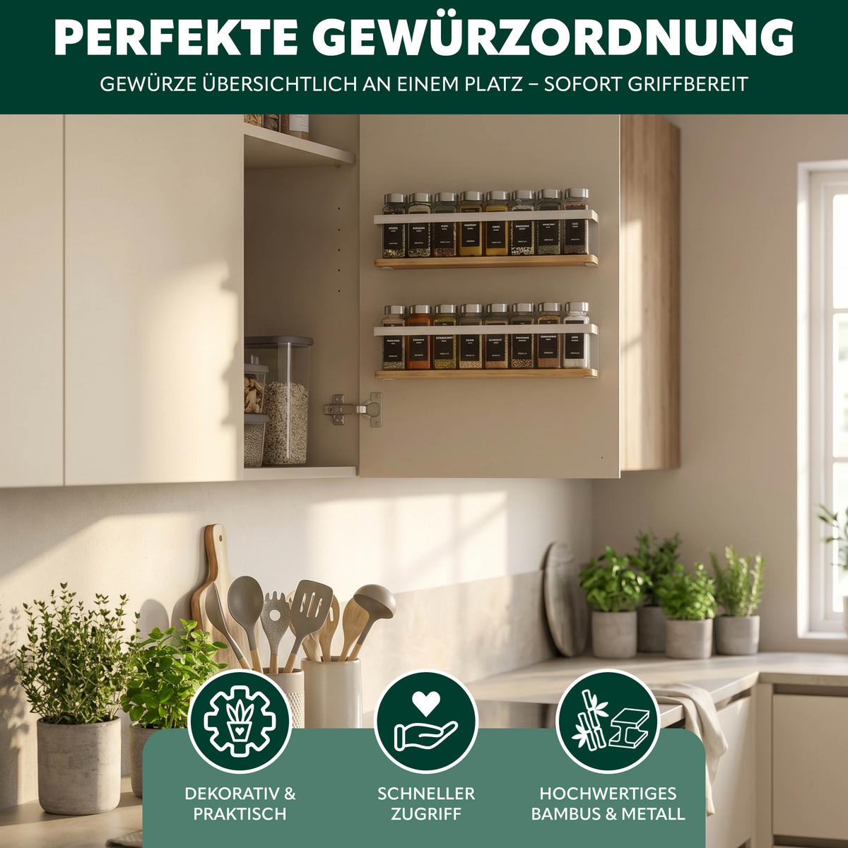 GEWÜRZREGALE 2er Set, Metall, beige - Beige, Metall (38/8/7cm) - eluno