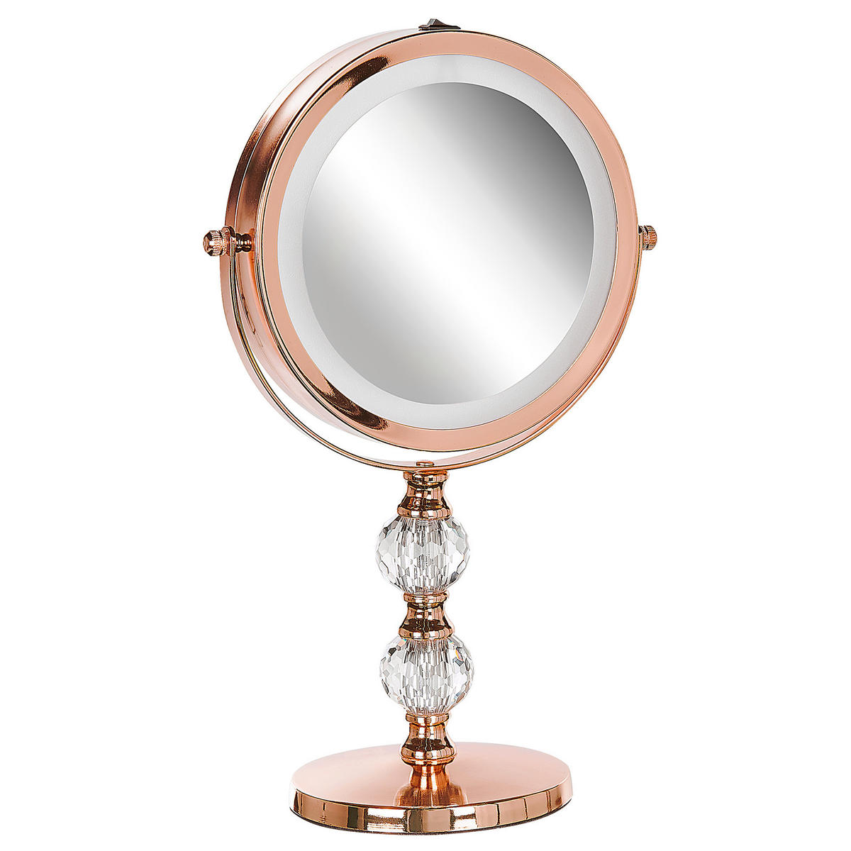 KOSMETIKSPIEGEL roségold mit LED-Beleuchtung 18 cm Claira - Roségold, Glas (18/34/13cm) - Beliani