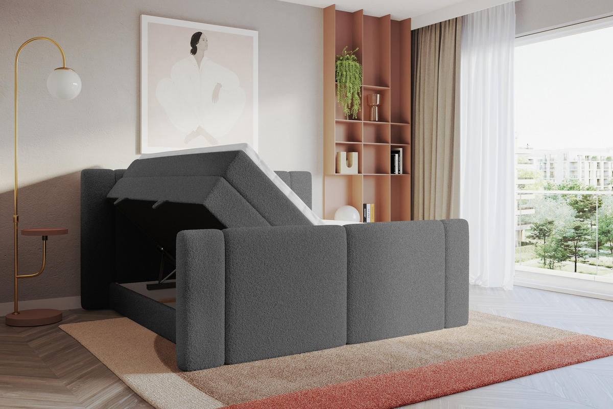 BOXSPRINGBETT mit Matratze H3/H4 - EVON KING Zanozek - 140x200 cm Grau - Taupe, Holzwerkstoff (140/200cm) - ALTDECOR
