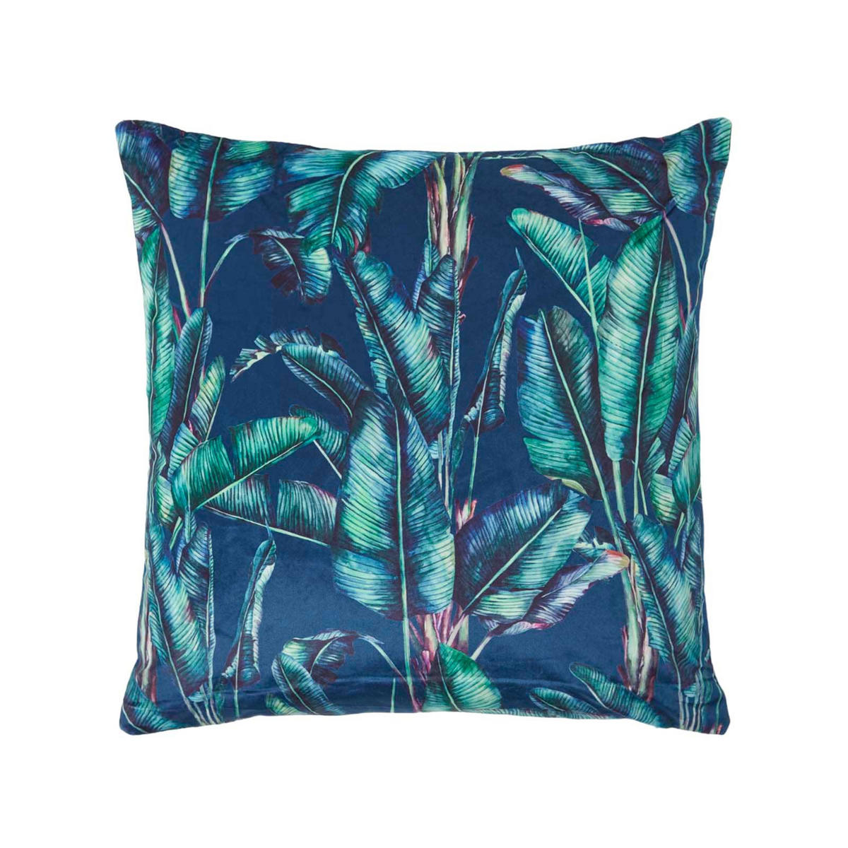 KISSENHÜLLE Banana Leaf – Samt dunkelblau 46/46 cm - Blau, Textil (46/46cm) - Homescapes