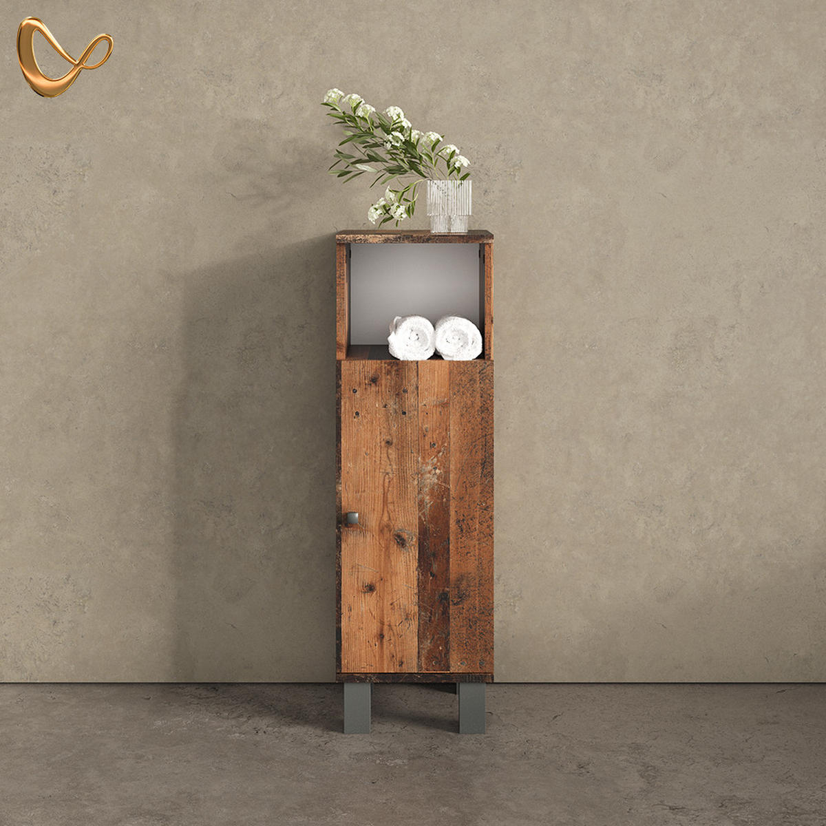 MIDISCHRANK Fucino Eiche rustikal 30 x 95 cm - Wildeiche, Holzwerkstoff (30/95/30cm) - Livinity®