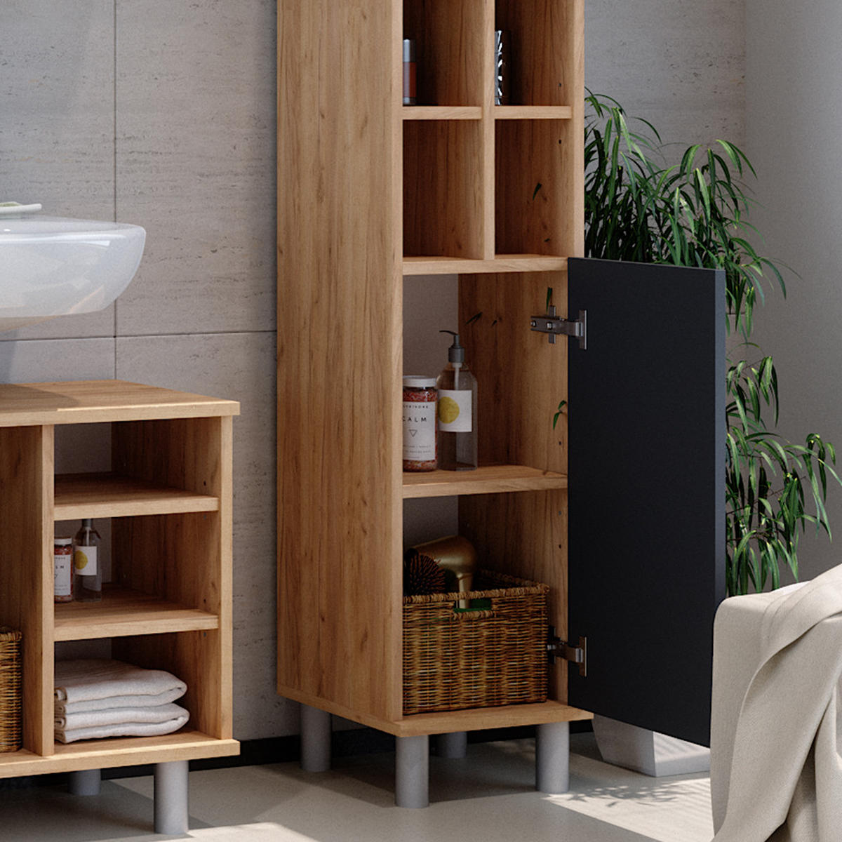 MIDISCHRANK Fynn Anthrazit 30 x 130.6 cm große Tür - Anthrazit, Holzwerkstoff (30/130.6/30cm) - Vicco