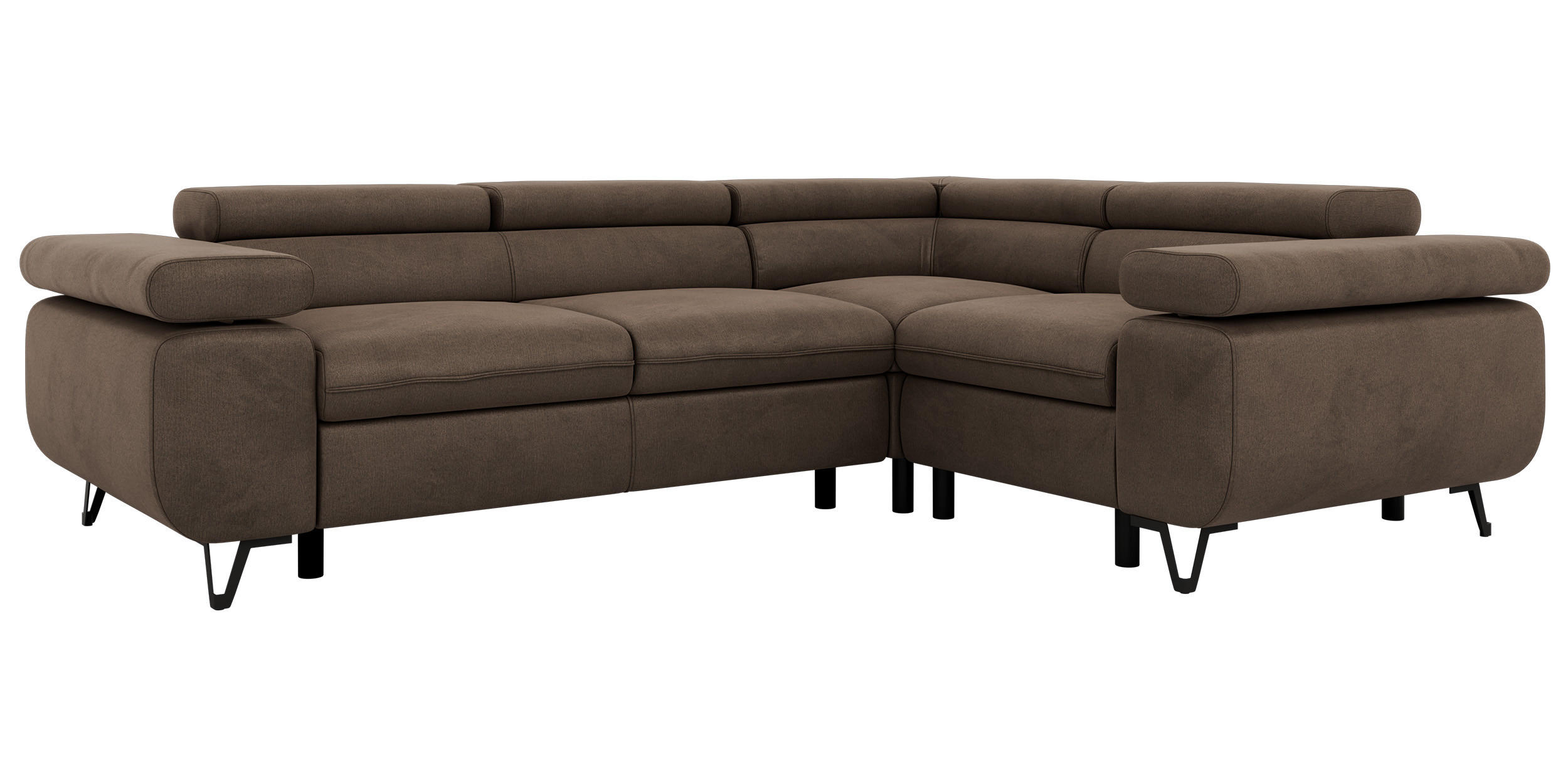 ECKSOFA ORSO L Braun Velvet - Rechts Seite - Schwarz/Braun, Textil/Metall (268/197cm) - MKS
