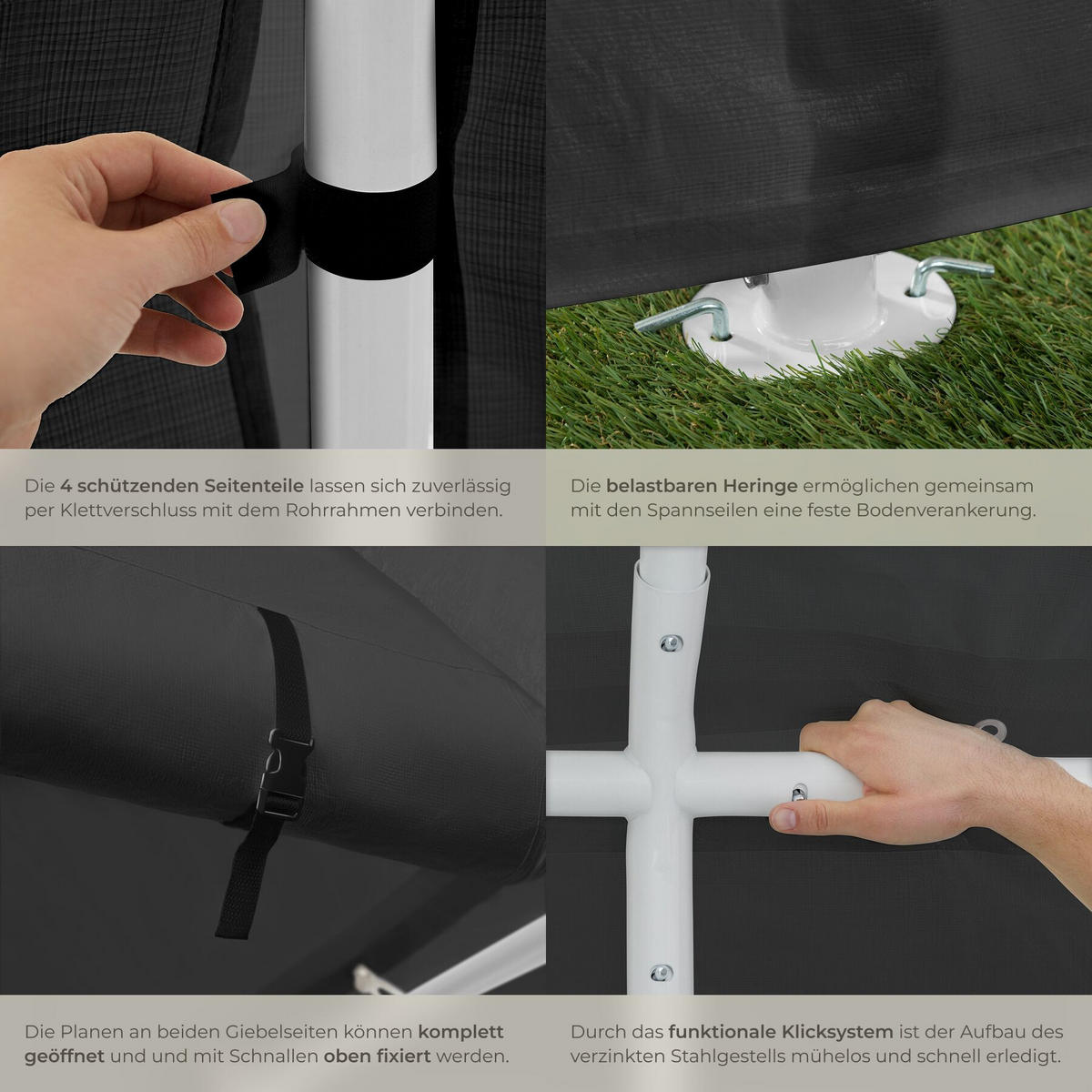 PARTYZELT Mammut, inklusive Spannseilen und Heringen, grau - Grau, Kunststoff (400/310/800cm) - tectake