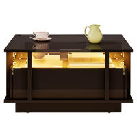 COUCHTISCH mit 2 Schubladen 70x70 cm Hochglanz Schwarz mit LED - Schwarz, Holzwerkstoff (70/70/35cm) - Meubliv
