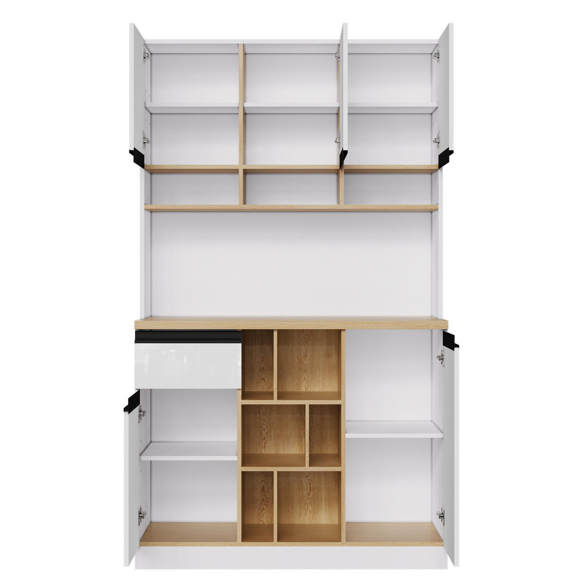 BUFFET 105/45/185 cm aus MDF mit Hochglanzfronten und verstellbaren Einlegeböden Weiß - Weiß, Holzwerkstoff (105/185/45cm) - Modenvie