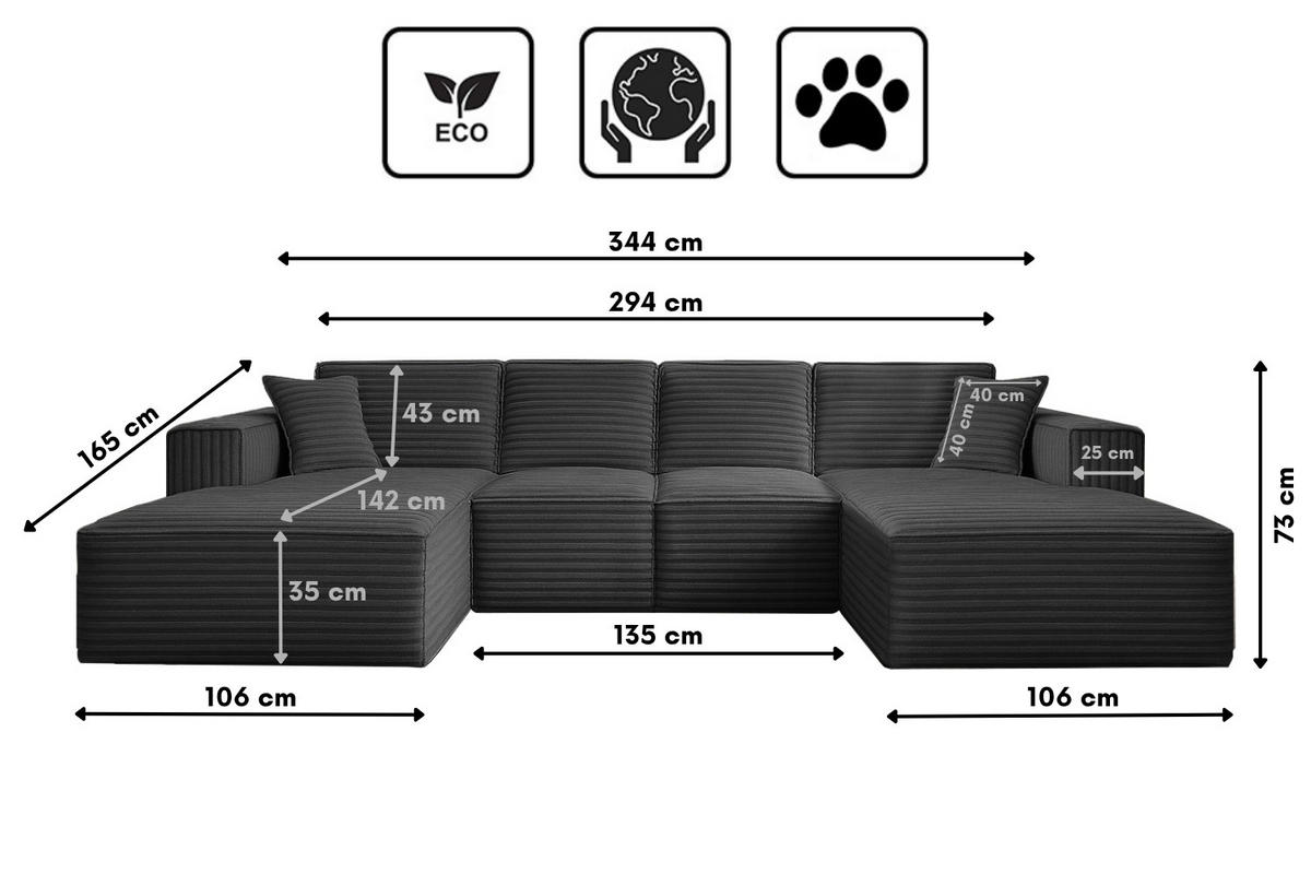 ECKSOFA Siena U ein Stil, der zum Entspannen einlädt, Stoff Velo Graphit - Graphitfarben, Holz/Textil (344/73/165cm) - Kaiser Möbel