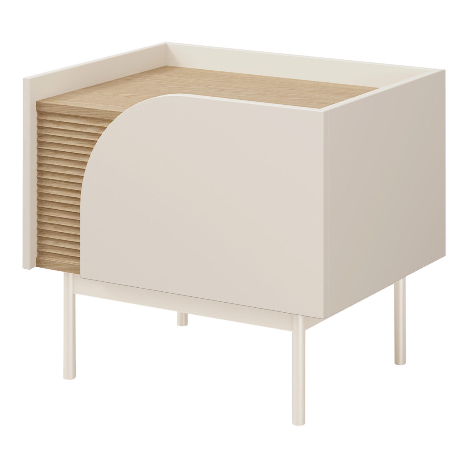 Beautysofa NOČNÍ STOLEK Camel s 1 dvířky a rýhovaným detailem, 57x42 cm, jarní dub + Macadamia, pravý