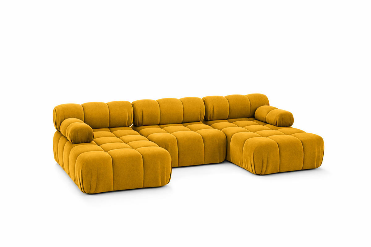 ECKSOFA U-Form, Stoff Velours Salvador, Gelb, Selia U - Gelb, Holz (285/70/160cm) - Kaiser Möbel