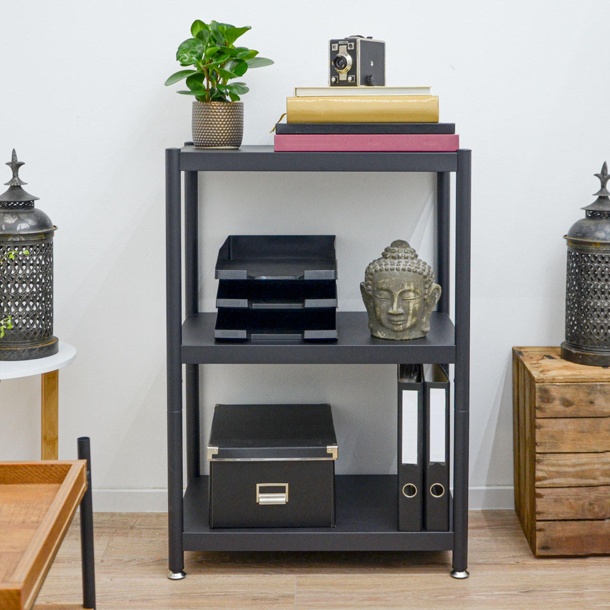METALLREGAL 61x41x90 cm mit 3 Ebenen - Schwarz, Metall (41/90/61cm) - shelfr